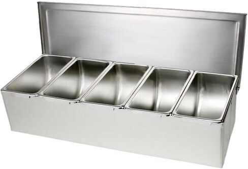 TrueCraftware- 5 Compartment Stainless Steel Condiment Bar (Open Bottom)- Condiment Dispenser Serving Container Garnish Tray Bar Caddy Condiment Server Caddy Garnish Holder for Home Work Restaurant in Saudi Arabia