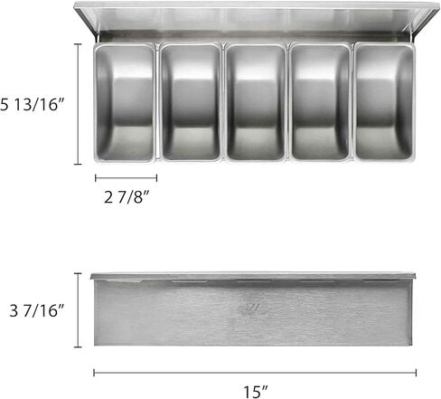 TrueCraftware- 5 Compartment Stainless Steel Condiment Bar (Open Bottom)- Condiment Dispenser Serving Container Garnish Tray Bar Caddy Condiment Server Caddy Garnish Holder for Home Work Restaurant in Saudi Arabia