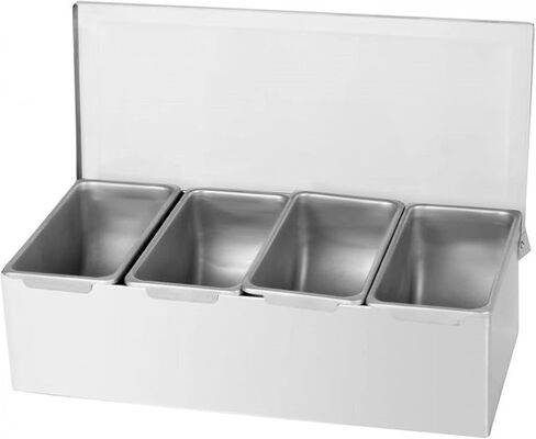 TrueCraftware- 5 Compartment Stainless Steel Condiment Bar (Open Bottom)- Condiment Dispenser Serving Container Garnish Tray Bar Caddy Condiment Server Caddy Garnish Holder for Home Work Restaurant in Saudi Arabia