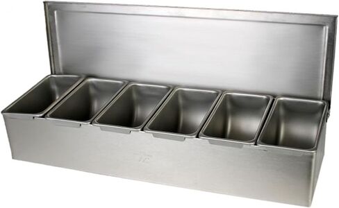 TrueCraftware- 5 Compartment Stainless Steel Condiment Bar (Open Bottom)- Condiment Dispenser Serving Container Garnish Tray Bar Caddy Condiment Server Caddy Garnish Holder for Home Work Restaurant in Saudi Arabia