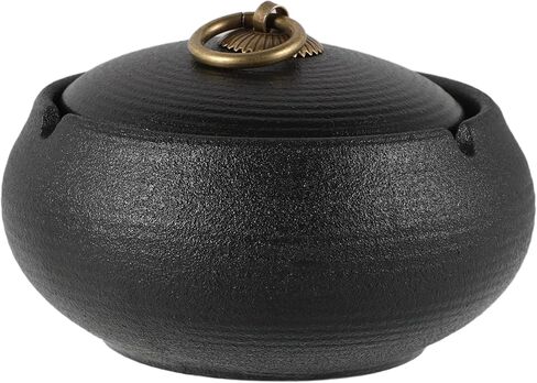 KALLORY Ceramic Ashtray with Lid, Mini Portable Windproof Ash Tray for Men, Black Covered Compact Outdoor and Car Use, Stable Anti-tip Design for Patio and Travel in Saudi Arabia