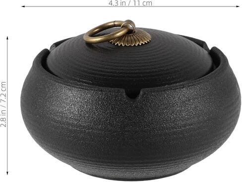 KALLORY Ceramic Ashtray with Lid, Mini Portable Windproof Ash Tray for Men, Black Covered Compact Outdoor and Car Use, Stable Anti-tip Design for Patio and Travel in Saudi Arabia