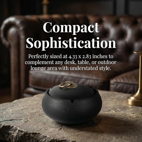 KALLORY Ceramic Ashtray with Lid, Mini Portable Windproof Ash Tray for Men, Black Covered Compact Outdoor and Car Use, Stable Anti-tip Design for Patio and Travel in Saudi Arabia