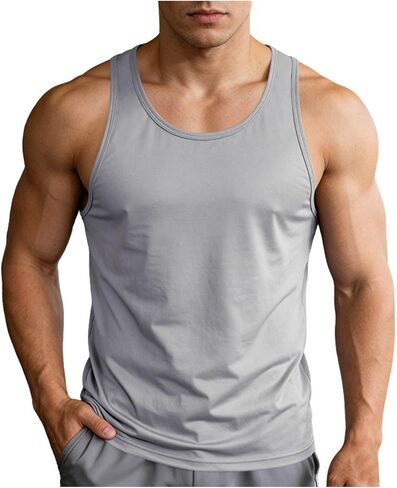 Mens Workout Tank Tops Quick Dry Sleeveless Running Shirts Gym Muscle Bodybuilding Shirts Fitness Swim Beach Shirt in Saudi Arabia