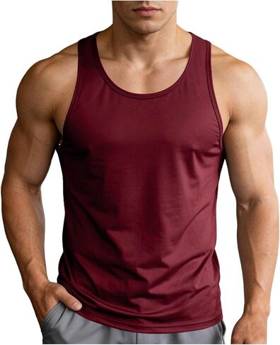 Mens Workout Tank Tops Quick Dry Sleeveless Running Shirts Gym Muscle Bodybuilding Shirts Fitness Swim Beach Shirt in Saudi Arabia