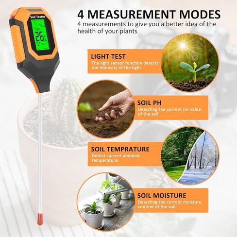 4-in-1 Soil Moisture Meter Digital PH Meter/Soil Moisture/Plant Temperature/Sunlight Intensity, Backlight LCD Display, Soil Test Meter for Garden, Lawn, Plant Care, Farm and Indoor Outdoor Plants in Saudi Arabia