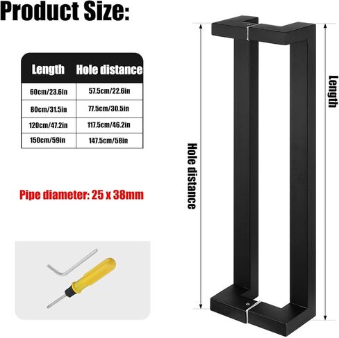 Square Stainless Steel Push Pull Entry Door Handle, Commercial Interior Exterior Door Push Pull Two Side Glass Door Handle/Yellow /80Cm/31.5In in Saudi Arabia