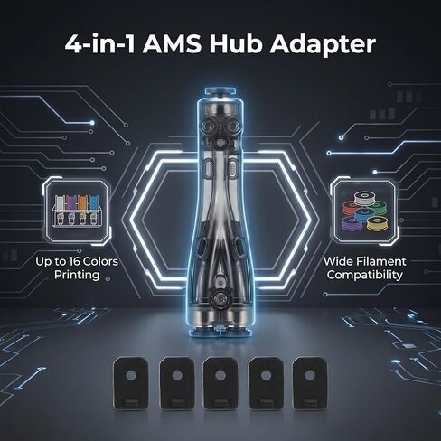 Original Bamboo 4 in 1 PTFE Adapter, Up to 16 Colors Printing, Transparent Shell, Smooth Feeding & Filament Maintenance, Compatible with Bambu Lab H2C/H2D/H2S/P1P/P1S/X1C/A1 Series in Saudi Arabia