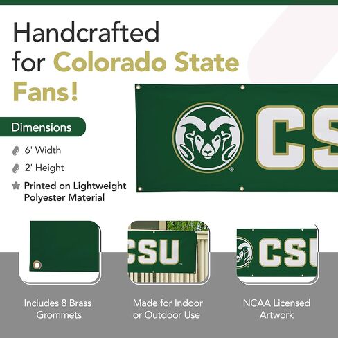 لافتة بوليستر مطبوعة رياضية من Colorado State Rams College - مرخصة من الرابطة الوطنية لرياضة الجامعات (NCAA) - زينة التخرج المعلقة - لافتة مدرسية (أخضر، أبيض) (2 × 6 بوصات) in Kuwait