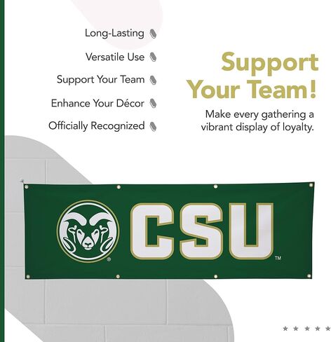 لافتة بوليستر مطبوعة رياضية من Colorado State Rams College - مرخصة من الرابطة الوطنية لرياضة الجامعات (NCAA) - زينة التخرج المعلقة - لافتة مدرسية (أخضر، أبيض) (2 × 6 بوصات) in Kuwait