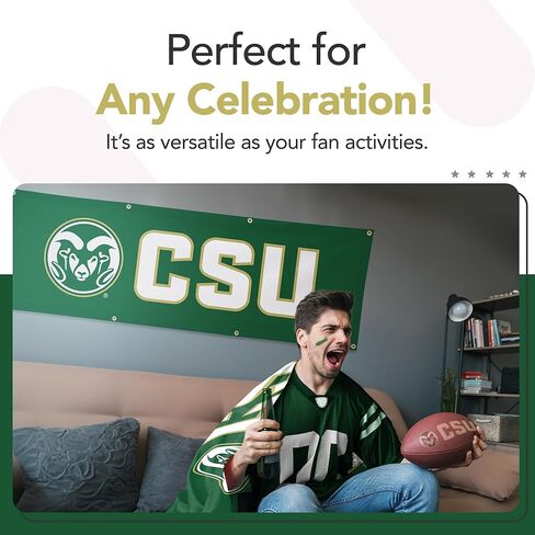 لافتة بوليستر مطبوعة رياضية من Colorado State Rams College - مرخصة من الرابطة الوطنية لرياضة الجامعات (NCAA) - زينة التخرج المعلقة - لافتة مدرسية (أخضر، أبيض) (2 × 6 بوصات) in Kuwait