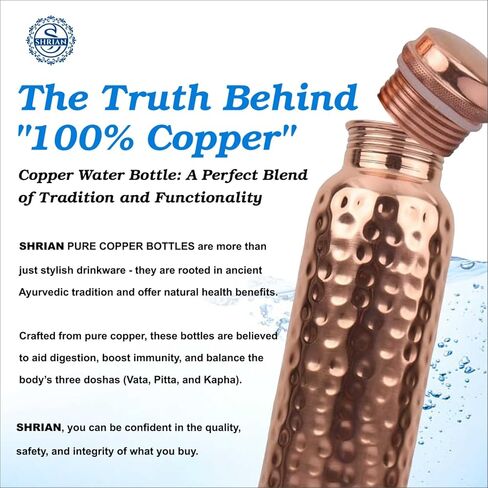 100% Pure Copper Water Bottle for Drinking, 34 Oz Hammered Ayurvedic Copper Bottle for Drinking Water | Leak-Proof & Eco-Friendly | For Yoga, Office, Travel – Handcrafted, Reusable & BPA-Free in Saudi Arabia