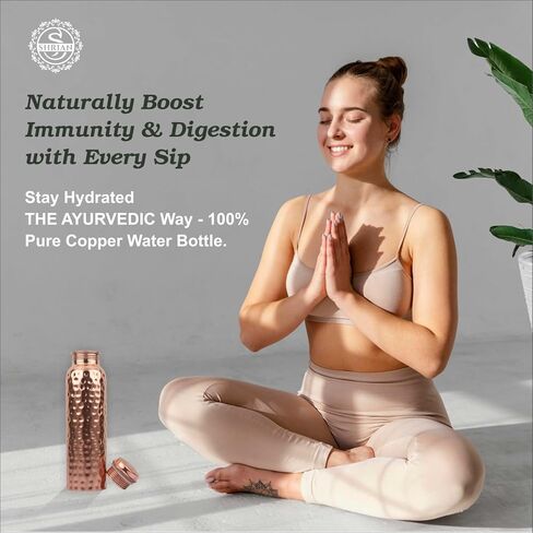 100% Pure Copper Water Bottle for Drinking, 34 Oz Hammered Ayurvedic Copper Bottle for Drinking Water | Leak-Proof & Eco-Friendly | For Yoga, Office, Travel – Handcrafted, Reusable & BPA-Free in Saudi Arabia