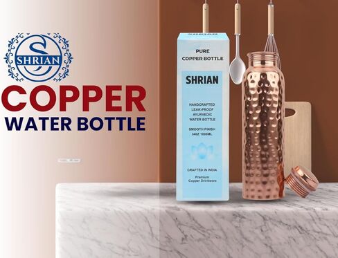 100% Pure Copper Water Bottle for Drinking, 34 Oz Hammered Ayurvedic Copper Bottle for Drinking Water | Leak-Proof & Eco-Friendly | For Yoga, Office, Travel – Handcrafted, Reusable & BPA-Free in Saudi Arabia