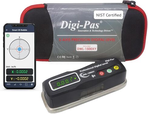Digi-Pas 2-Axis Smart Master Precision Level DWL1500XY Bluetooth, 0.0002"/ft (0.02 mm/M), Black in Saudi Arabia