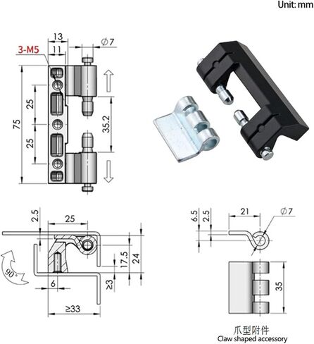 Zinc Alloy Detachable Hinges Industrial Electrical Equipment Machinery Cabinet Doors 1Pcs(Black) in Saudi Arabia