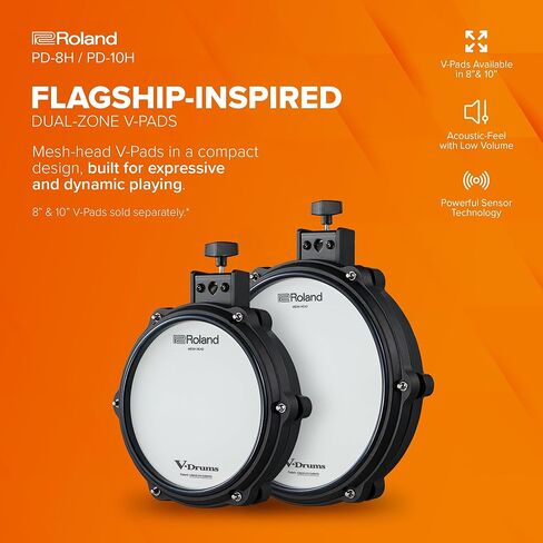 رولاند PD-10H V-Pad | لوحة على شكل حرف V مزدوجة المنطقة مقاس 10 بوصات | شعور واستجابة مستوحاة من الرائد | متين وهادئ | تصميم متين وحلقة مطاطية | متوافق مع مجموعة واسعة من طبول Roland V in Kuwait