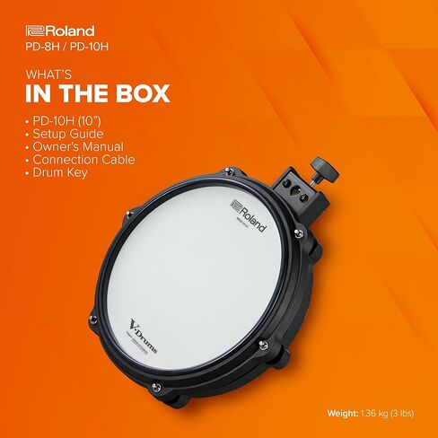 رولاند PD-10H V-Pad | لوحة على شكل حرف V مزدوجة المنطقة مقاس 10 بوصات | شعور واستجابة مستوحاة من الرائد | متين وهادئ | تصميم متين وحلقة مطاطية | متوافق مع مجموعة واسعة من طبول Roland V in Kuwait