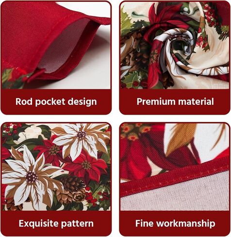 3 Pieces Christmas Kitchen Curtains Set, Plaid & Snowflake & Holly Xmas Curtains for Kitchen - Light Filtering, Easy Install Red Valances for Christmas Window Decor in Saudi Arabia