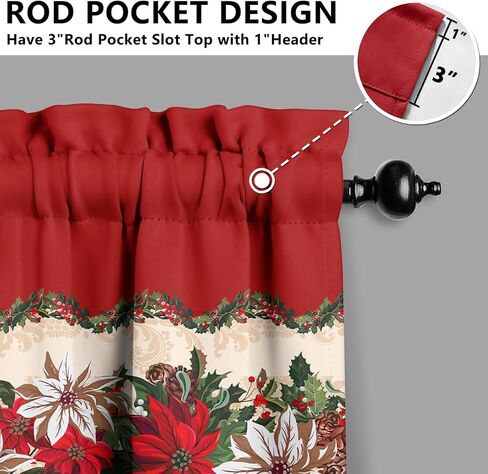 3 Pieces Christmas Kitchen Curtains Set, Plaid & Snowflake & Holly Xmas Curtains for Kitchen - Light Filtering, Easy Install Red Valances for Christmas Window Decor in Saudi Arabia
