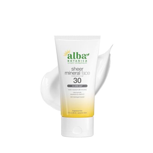 Alba Botanica Sunscreen for Face, Fragrance-Free Sheer Mineral Face Sunscreen Lotion, Broad Spectrum SPF 30, Water Resistant and Biodegradable, 2 fl. oz. Bottle in Saudi Arabia