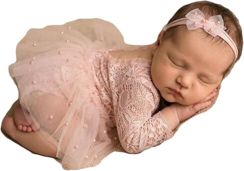 Zeroest Newborn Photography Outfits Props Girl | Handmade Lace Romper & Headband & Tutu Skirt, Baby Girls Photoshoot 3 PCS in Saudi Arabia