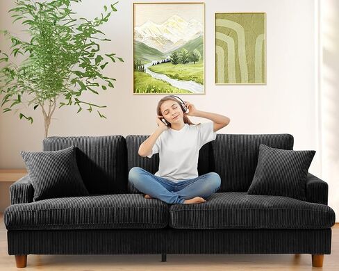 أريكة سروال قصير مقاس 87 بوصة، أريكة Kidirect بدون مجموعة أدوات، أرائك مريحة لغرفة المعيشة مقاعد أعمق مقاس 21 بوصة، أرائك سروال قصير لغرفة المعيشة مع وسادتين، أريكة كبيرة الحجم بمقعدين، أريكة بوهو الحب بمقعد أسود in Kuwait