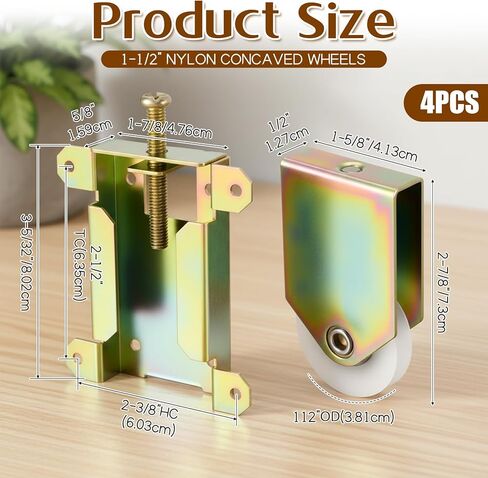 4 Pcs 2-1/2" Sliding Mirror Closet Door Rollers Replacement Assembly, 1-1/2" Inch Nylon Concaved Ball Durable Bearing Wheels, Sliding Glass Screen Door Hardware Garage Shower Fits in Saudi Arabia