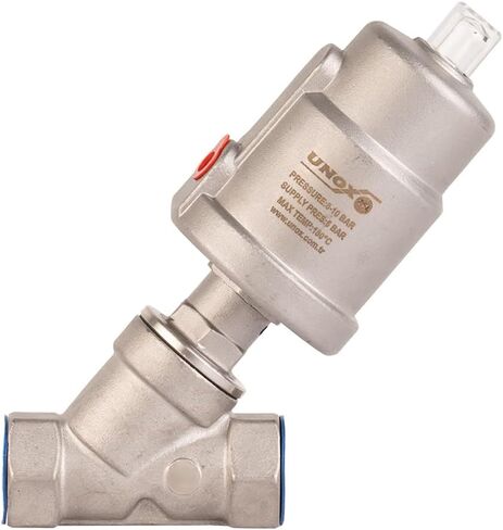 Unox 1/2" (DN15) Stainless Steel Angle Seat Valve Threaded Normally Open Double Acting Pneumatic Valve 3-8 Bars Fast Response Industrial Valve in Kuwait