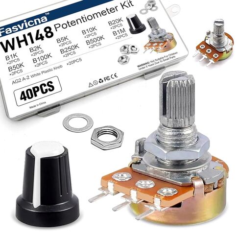WH148 Potentiometer Kit, 40PCS 3-Pin Linear Rotary Variable Resistors 1K 2K 5K 10K 20K 50K 100K 250K 500K 1M Ohm, Includes Potentiometer Knobs in Saudi Arabia