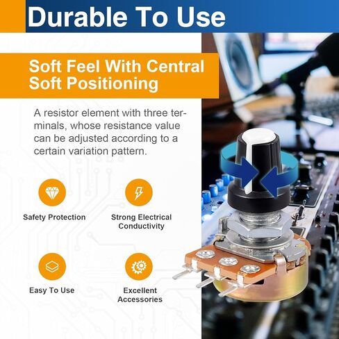 WH148 Potentiometer Kit, 40PCS 3-Pin Linear Rotary Variable Resistors 1K 2K 5K 10K 20K 50K 100K 250K 500K 1M Ohm, Includes Potentiometer Knobs in Saudi Arabia