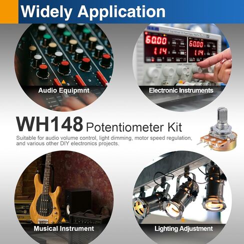 WH148 Potentiometer Kit, 40PCS 3-Pin Linear Rotary Variable Resistors 1K 2K 5K 10K 20K 50K 100K 250K 500K 1M Ohm, Includes Potentiometer Knobs in Saudi Arabia