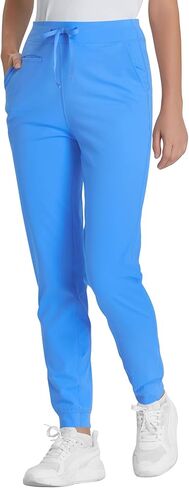Yoga Scrub Pants for Women Jogger Style, High Rise Slim Fit Scrub Leggings with 5 Pockets, Anti-Wrinkle & Knit Yoga Waistband in Saudi Arabia