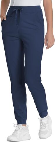 Yoga Scrub Pants for Women Jogger Style, High Rise Slim Fit Scrub Leggings with 5 Pockets, Anti-Wrinkle & Knit Yoga Waistband in Saudi Arabia