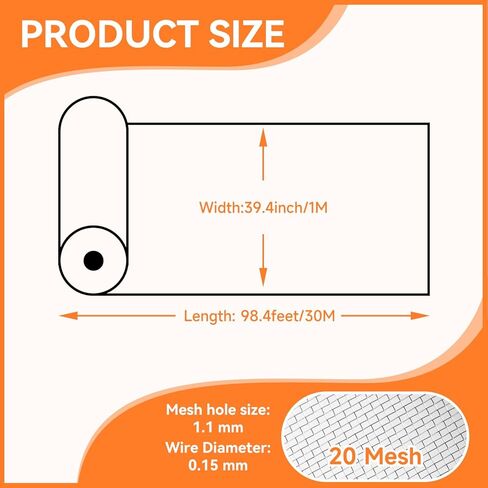 304 Stainless Steel Window Screen Mesh Roll, 39.4" x 98.4 ft Heavy Duty Metal Screen for Window & Door Replacement, Rust Proof, Pet Resistant, Durable Insect Screen for Patio Porch in Kuwait