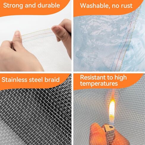 304 Stainless Steel Window Screen Mesh Roll, 39.4" x 98.4 ft Heavy Duty Metal Screen for Window & Door Replacement, Rust Proof, Pet Resistant, Durable Insect Screen for Patio Porch in Kuwait