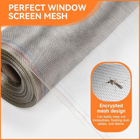 304 Stainless Steel Window Screen Mesh Roll, 39.4" x 98.4 ft Heavy Duty Metal Screen for Window & Door Replacement, Rust Proof, Pet Resistant, Durable Insect Screen for Patio Porch in Kuwait