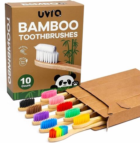 Bamboo Toothbrushes for Adults - 10 Pack Biodegradable Manual Toothbrushes Teeth Colorful Bristle Natural Bamboo Tooth Brush Dental Eco Wood Toothbrush (Rainbow) in Saudi Arabia