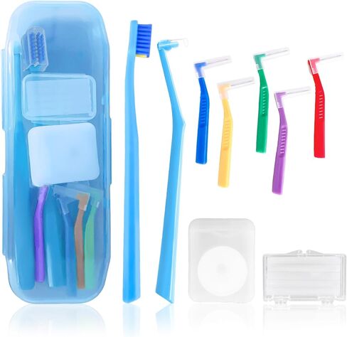 9-in-1 Orthodontic Oral Care Kit with Case – Toothbrush, End Tuft Toothbrush, 5 Interdental Brushes, Dental Floss, Dental Wax – Portable Hygiene Set for Braces and Daily and Travel Use (Blue) in Saudi Arabia