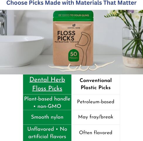 خيط تنظيف الأسنان القابل للتحلل الحيوي من شركة Dental Herb، عدد 200 (4 × 50) - أدوات تنظيف الأسنان بدون نكهة، نباتية، خالية من البلاستيك وخالية من مادة BPA، العناية بالفم نباتية وصديقة للبيئة in Kuwait