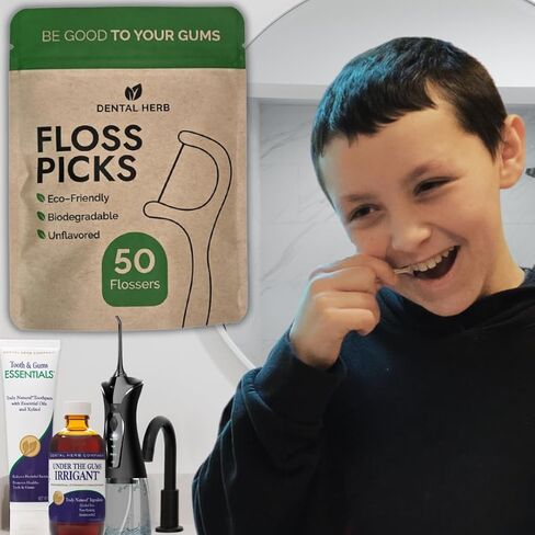 خيط تنظيف الأسنان القابل للتحلل الحيوي من شركة Dental Herb، عدد 200 (4 × 50) - أدوات تنظيف الأسنان بدون نكهة، نباتية، خالية من البلاستيك وخالية من مادة BPA، العناية بالفم نباتية وصديقة للبيئة in Kuwait