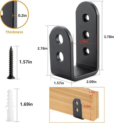HOME MASTER HARDWARE 2 × 4 دعامات حاجز للأبواب، دعامة U شديدة التحمل لقضيب دعامة أمان الباب الداخلي/الخارجي، أسود، عبوتان in Kuwait