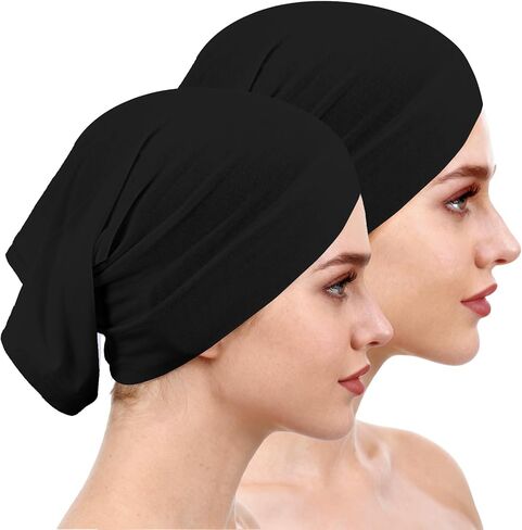 2 Pcs Hijab Undercap Black Hijab Cap for Women Stretchy Comfortable No Slip Modal Fiber Muslim Bonnets Women Tube Hat in Saudi Arabia