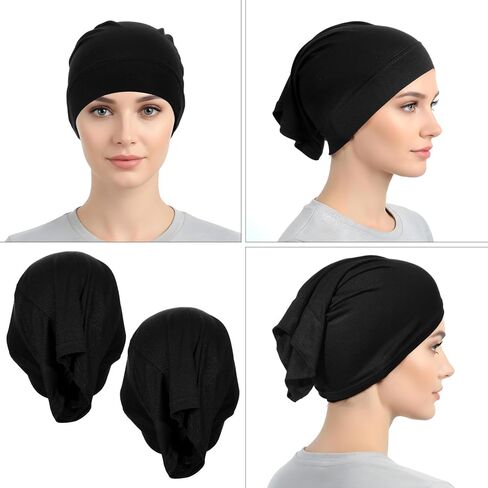 2 Pcs Hijab Undercap Black Hijab Cap for Women Stretchy Comfortable No Slip Modal Fiber Muslim Bonnets Women Tube Hat in Saudi Arabia