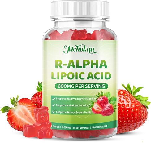 R Alpha Lipoic Acid 600mg Gummies, Stabilized R-Alpha Lipoic Acid, ALA Supplement for Nerve Health, Antioxidant & Metabolism Support- Vegan, Non-GMO, Gluten Free, Strawberry Flavor - 60 Count in Saudi Arabia
