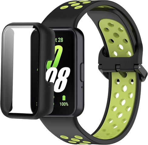 Silicone Bands Compatible with Samsung Galaxy Fit 3 SM-R390, with PC Case Waterproof Sport Watch Band Soft Breathable Strips for Men Women in Saudi Arabia