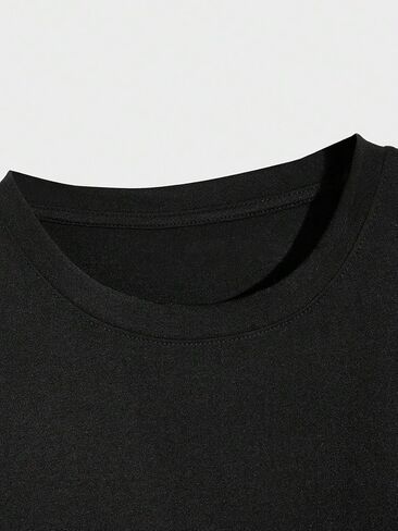 Men's Black Short Sleeve T-Shirt, Blue Dragon Letter Print Graphic Tee, Crew Neck Streetwear Top for Y2K Street Style in Saudi Arabia