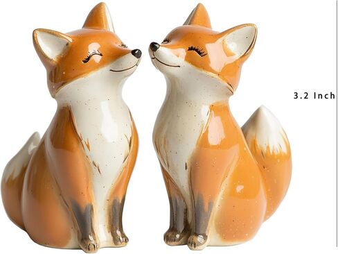مجموعة هزازات ملح وفلفل من السيراميك على شكل عشاق الثعلب، هزازات ملح وفلفل مرسومة يدويًا، طقم من قطعتين - أصفر in Kuwait