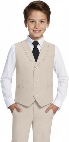 Boys Linen Suit 4 Pcs Tuxedos Formal Lightweight Suits for Boy Vest Pants Shirt Tie Set Wedding Outfit Party School in Saudi Arabia