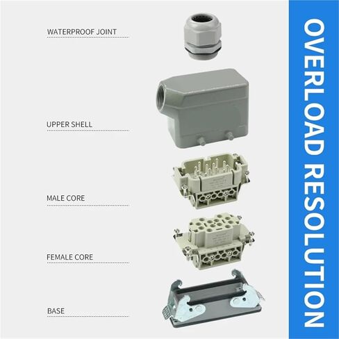 HDC-HE-012 موصل مستطيل للخدمة الشاقة 12-core مقبس صناعة الطيران 500 فولت 16A 1 قطعة (خط جانبي مع غطاء) in Kuwait